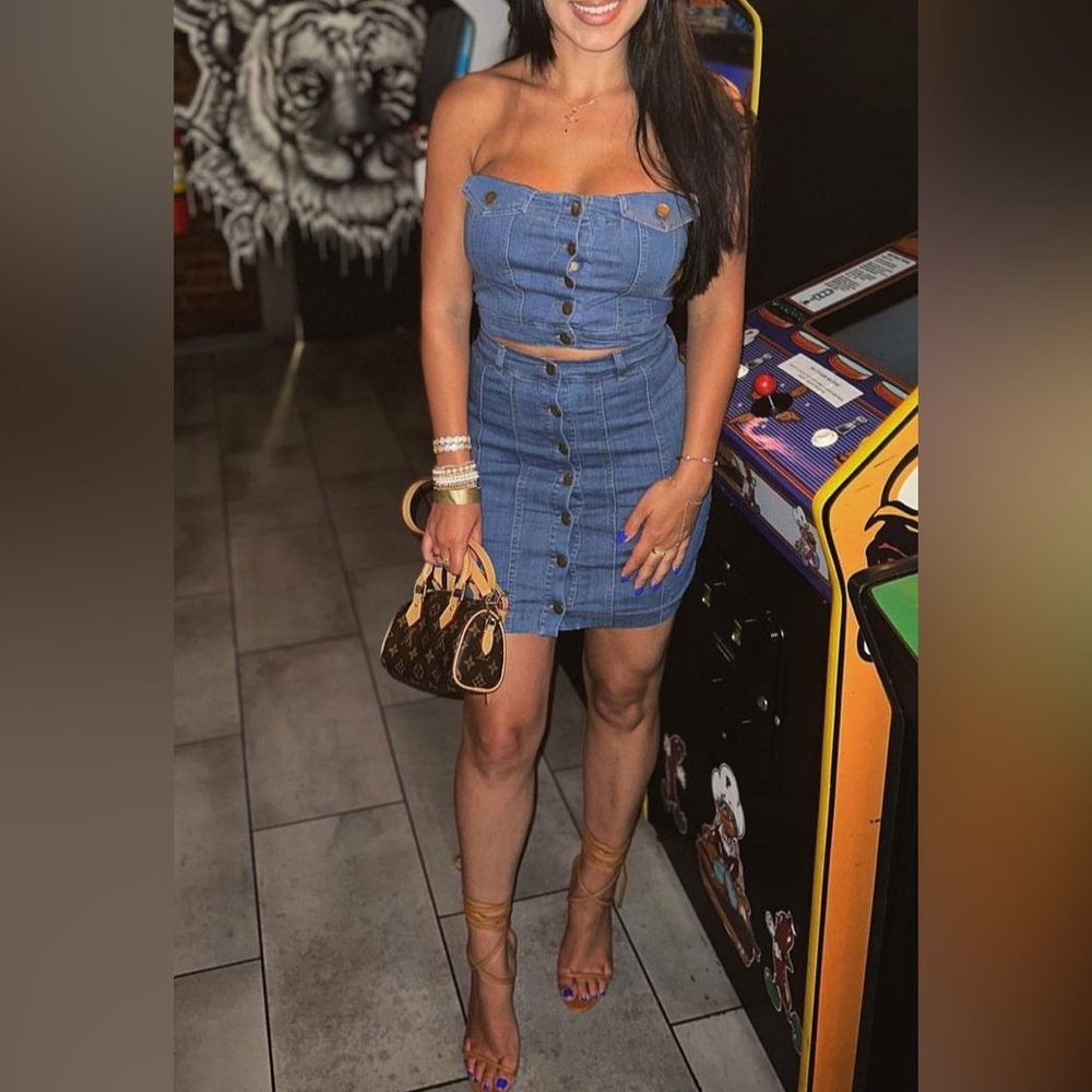 Fashion nova Denim skirt set.